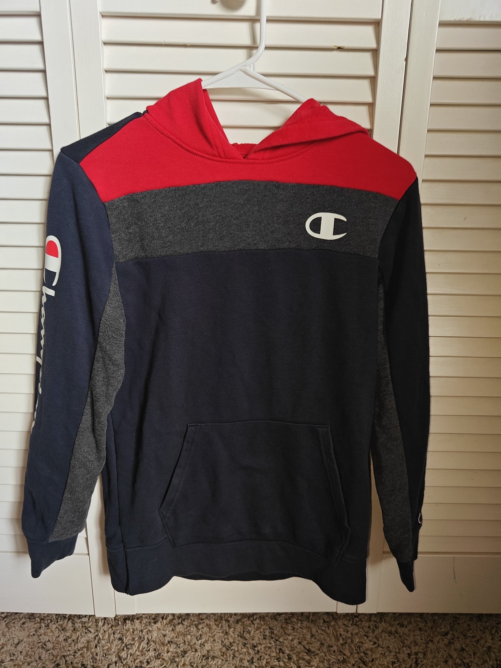 Champion Men's Colorblock Hooded Sweatshirt - Navy/Red/Gray